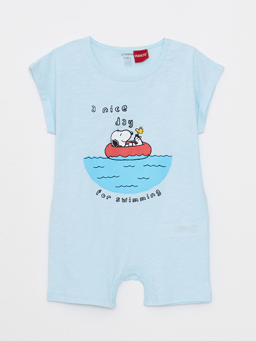 Combinaison Bébé Garçon en Coton Imprimée Snoopy à Col Rond et Manches Courtes