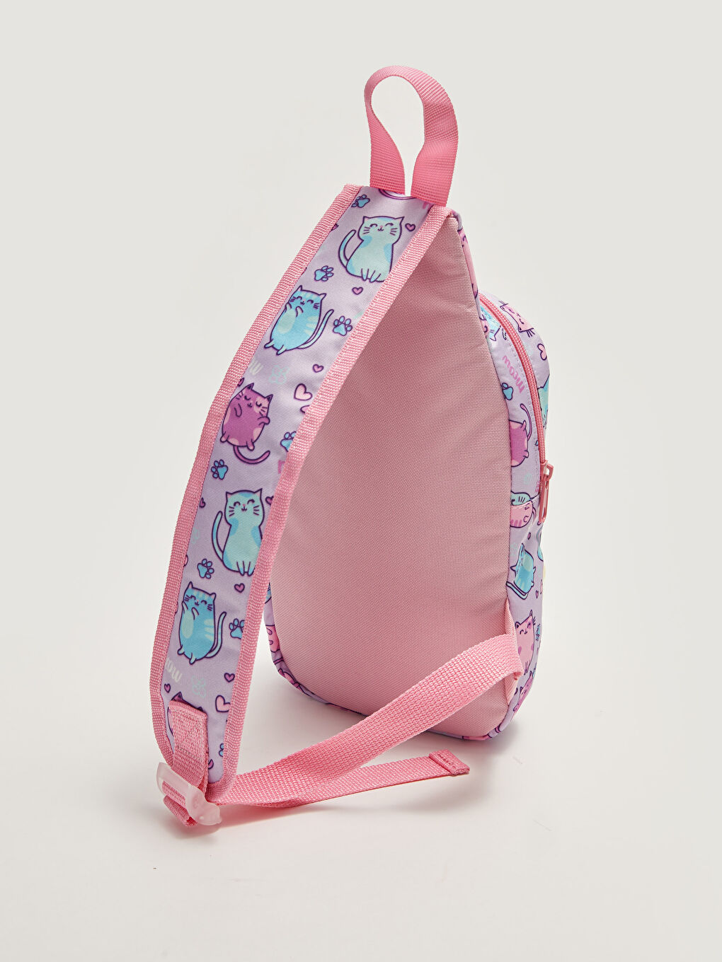Mor Kız Çocuk Kedi Baskılı Sırt ve Vücut Çantası-1