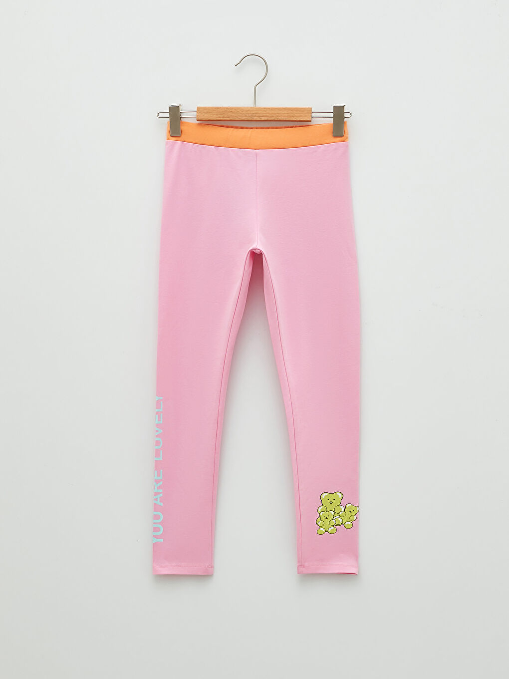 Pembe Beli Lastikli Baskılı Pamuklu Kız Çocuk Uzun Tayt