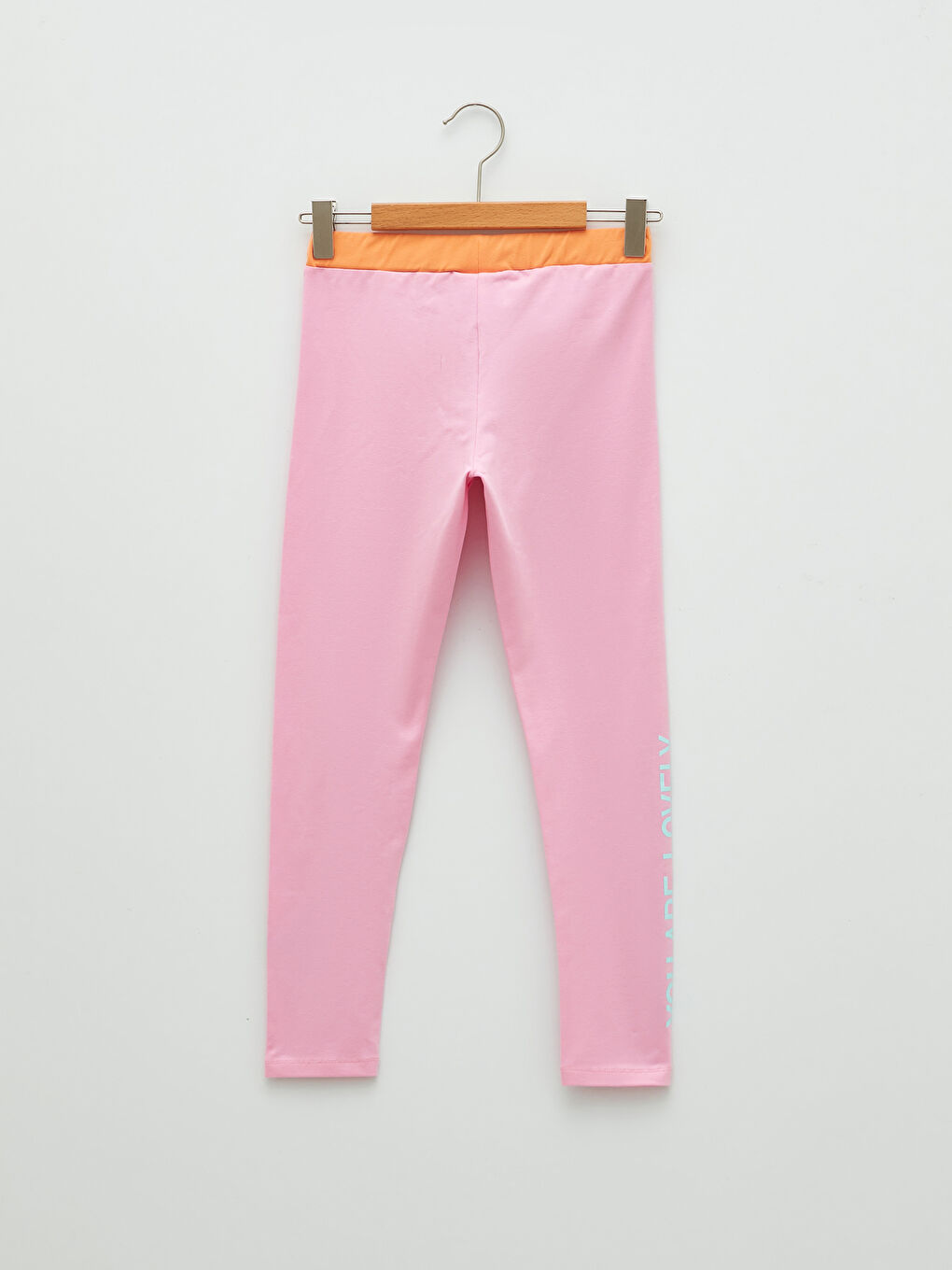 Pembe Beli Lastikli Baskılı Pamuklu Kız Çocuk Uzun Tayt-1