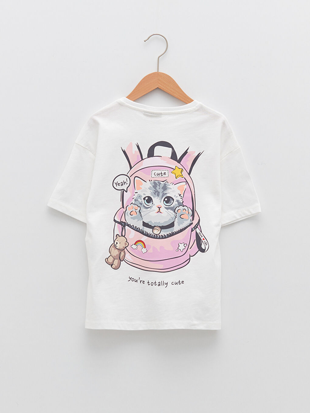 Crew Neck Embroidery Detailed Short Sleeve Cotton Girls T-Shirt-1