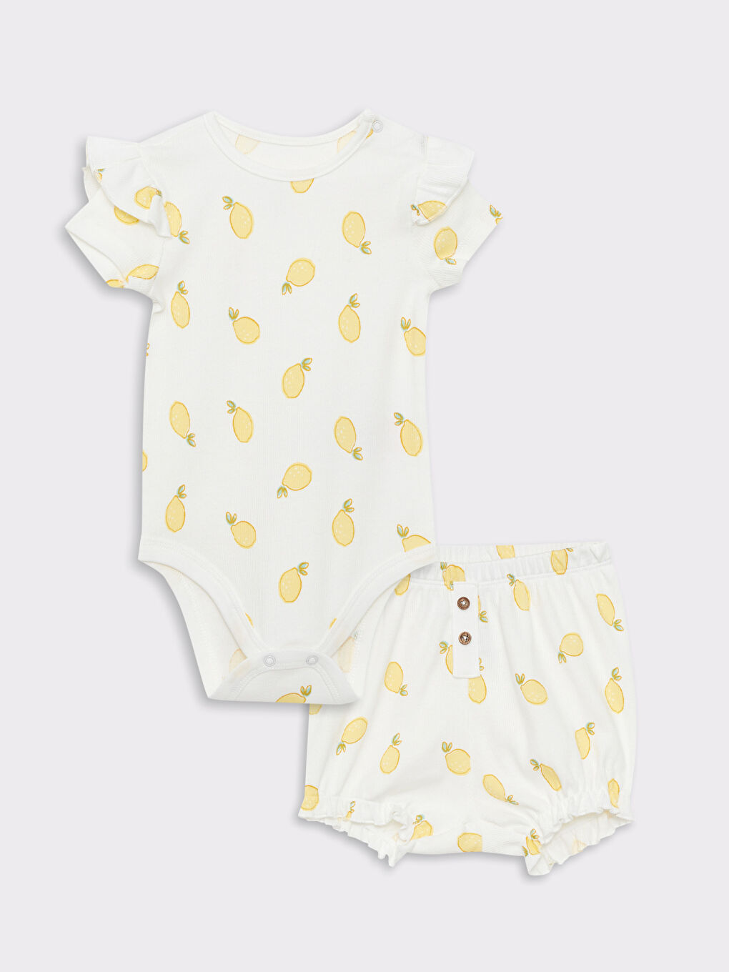 Ensemble 2 Pièces Bébé Fille Imprimé Body à Boutons-Pression et Short Col Rond Manches Courtes