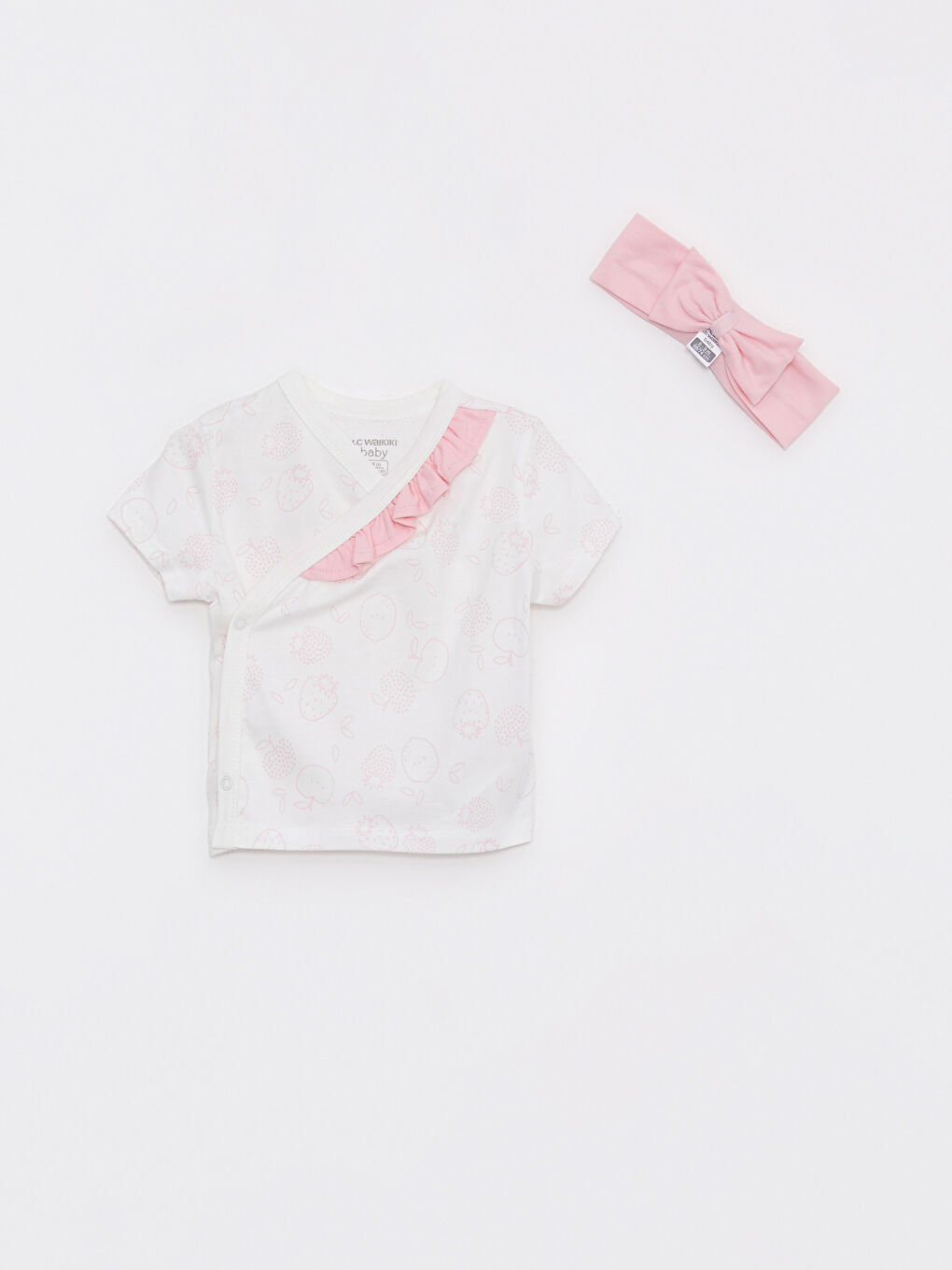 V-Neck Short Sleeve Printed Baby Girl T-Shirt Pants and Hair Band 3-Piece Set-1