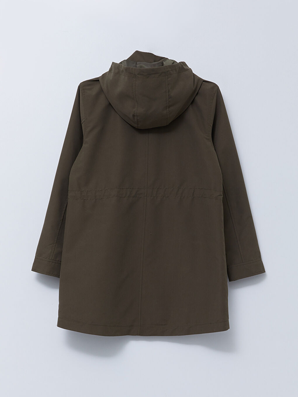 Haki Kapüşonlu Düz Uzun Kollu Oversize Kadın Mont-1