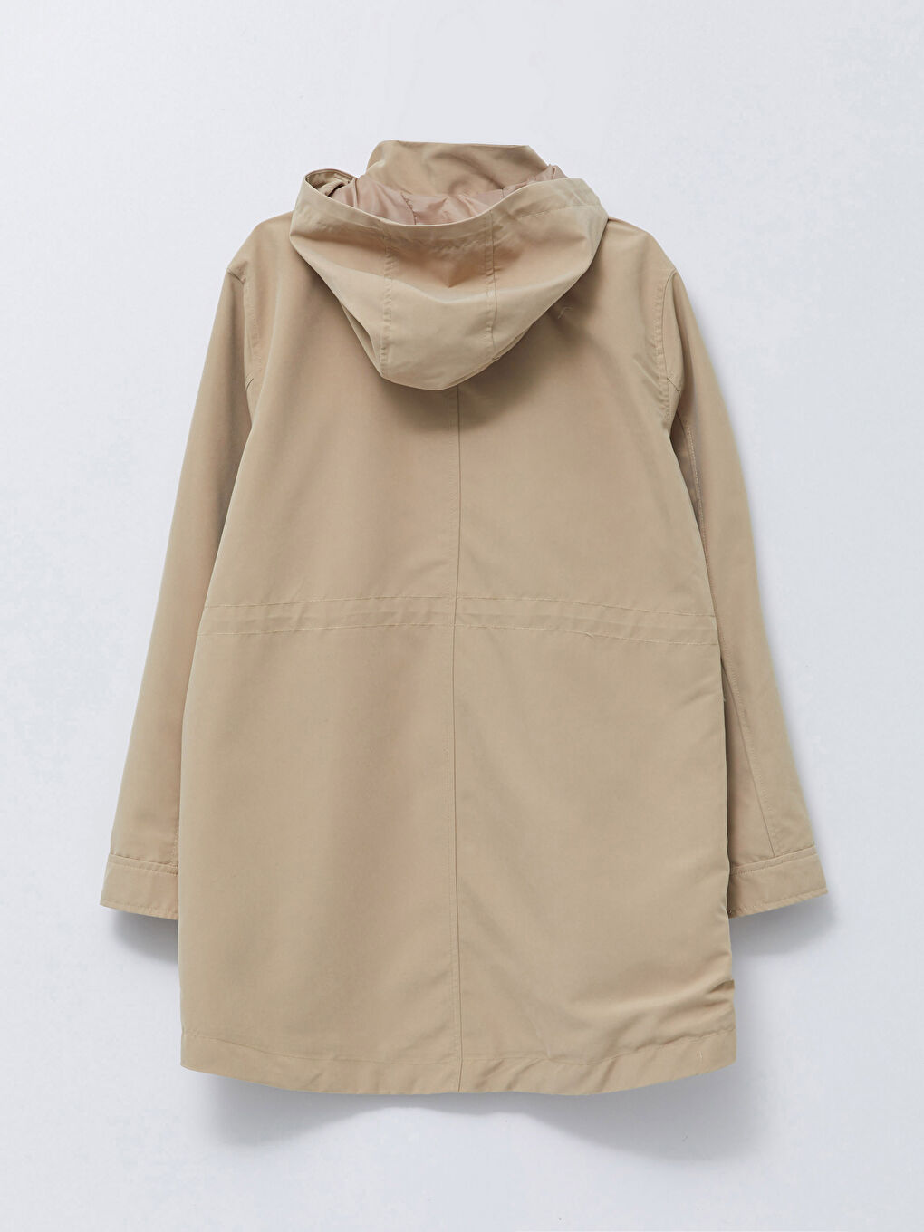 Bej Kapüşonlu Düz Uzun Kollu Oversize Kadın Mont-8