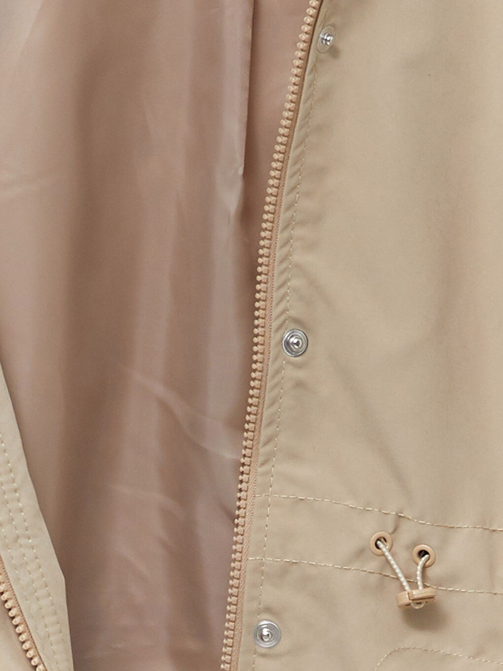 Bej Kapüşonlu Düz Uzun Kollu Oversize Kadın Mont-12