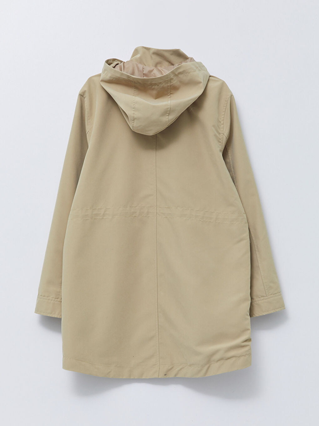 Bej Kapüşonlu Düz Uzun Kollu Oversize Kadın Mont-7