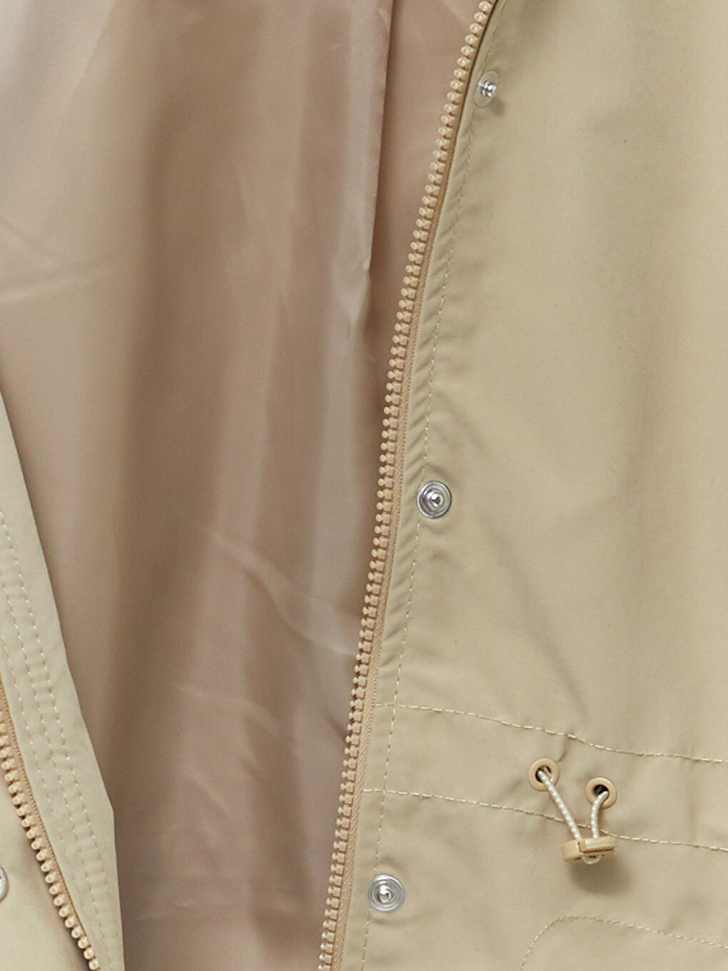 Bej Kapüşonlu Düz Uzun Kollu Oversize Kadın Mont-11