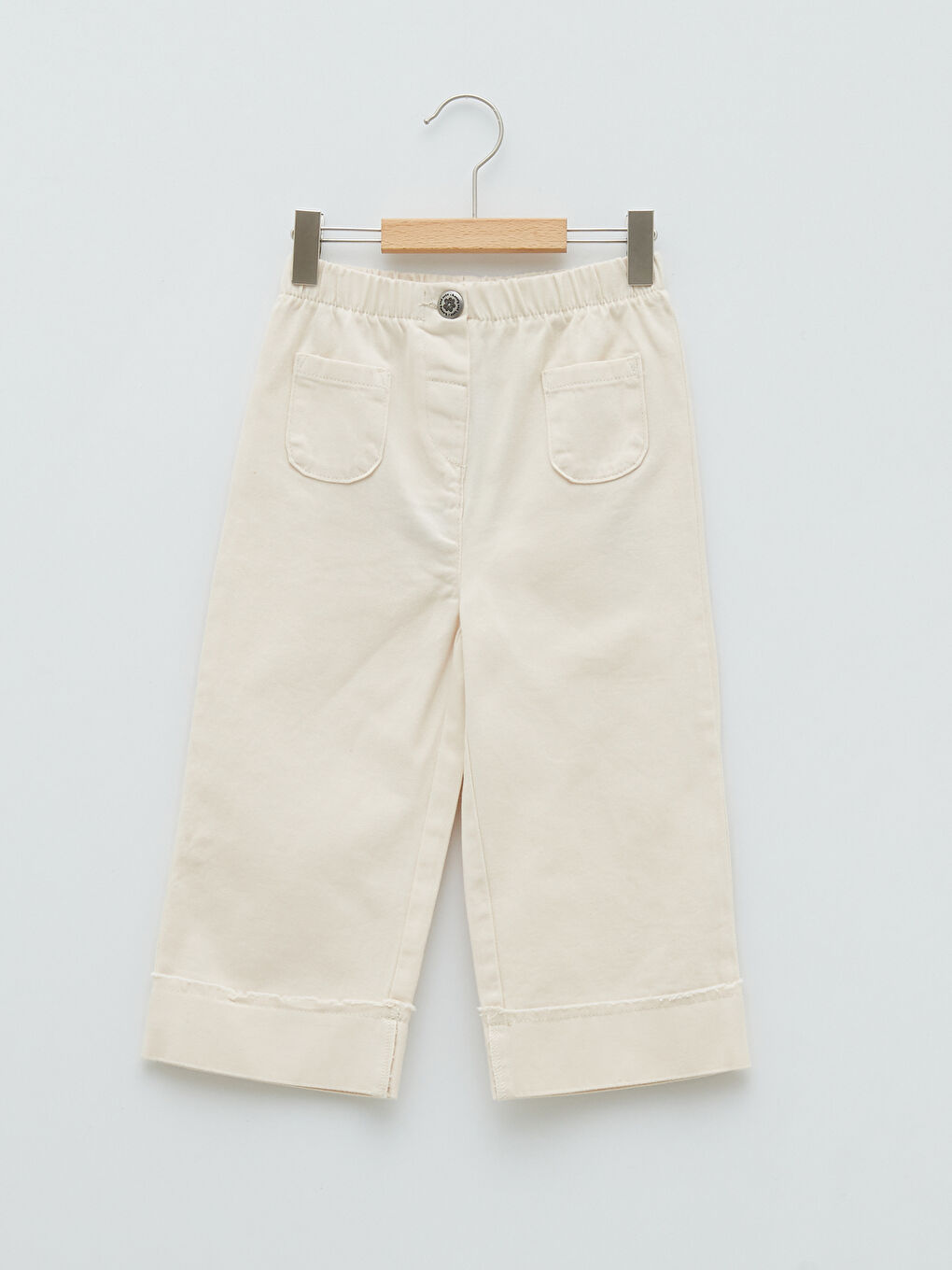 Bej Beli Lastikli Basic Gabardin Kız Bebek Pantolon