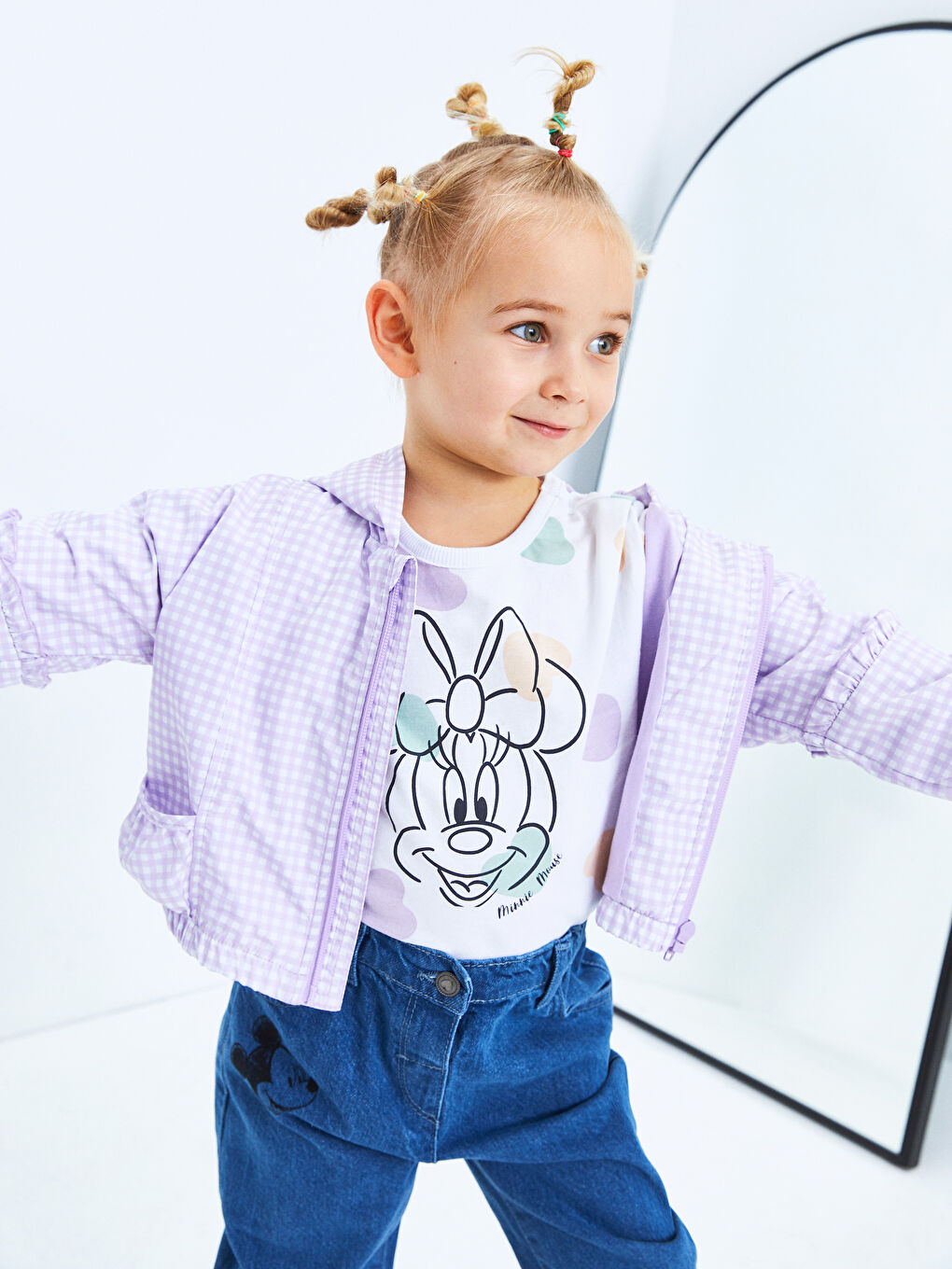 Veste à capuche à manches longues à motif écossais zippée pour bébé fille