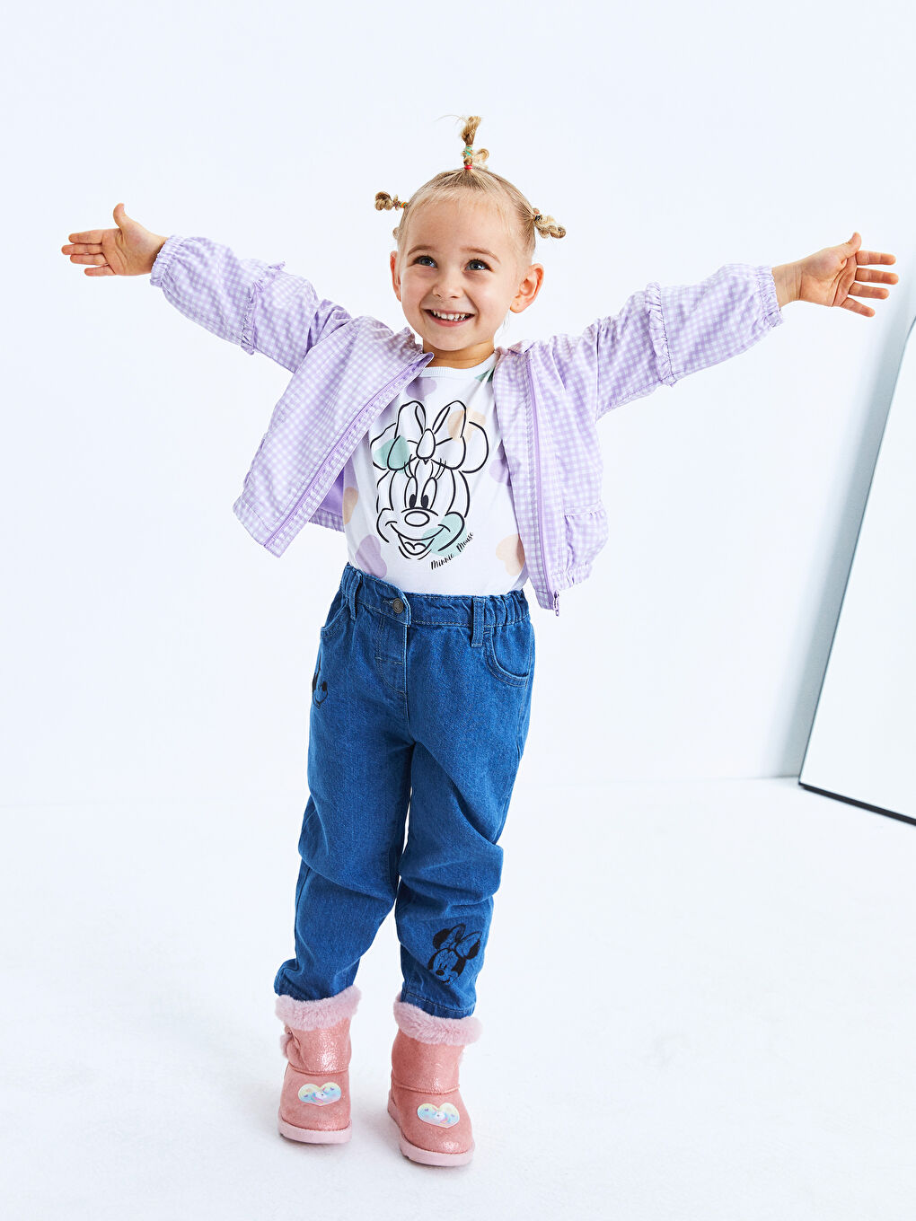 Veste à capuche à manches longues à motif écossais zippée pour bébé fille-1