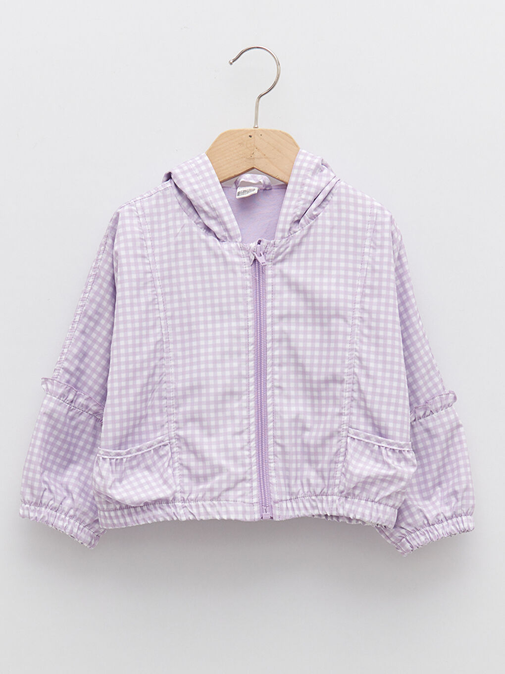 Veste à capuche à manches longues à motif écossais zippée pour bébé fille-3
