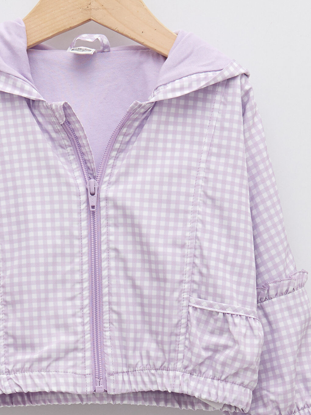 Veste à capuche à manches longues à motif écossais zippée pour bébé fille-5