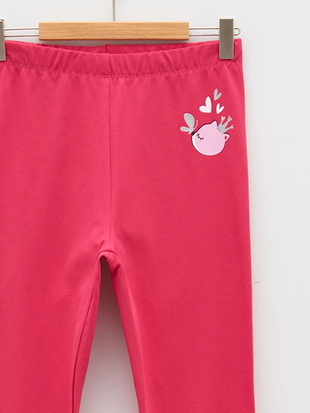 Fuşya Beli Lastikli Baskılı Pamuklu Kız Çocuk Uzun Tayt-2