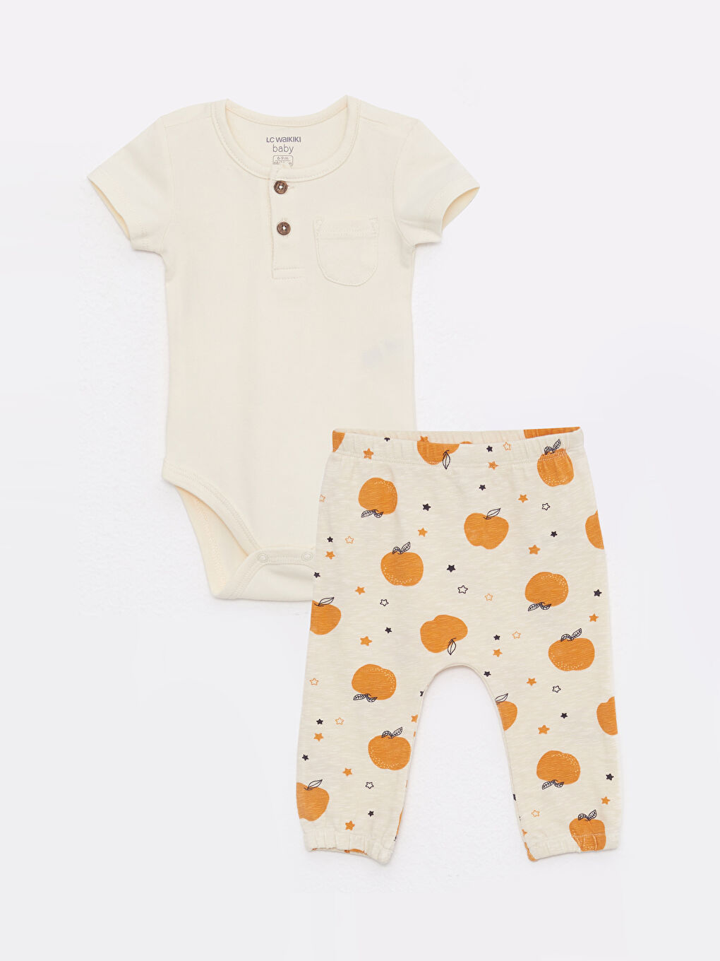 Ensemble 2 Pièces Bébé Garçon Coton Manches Courtes Col Rond Body à Boutons-Pression et Pantalon