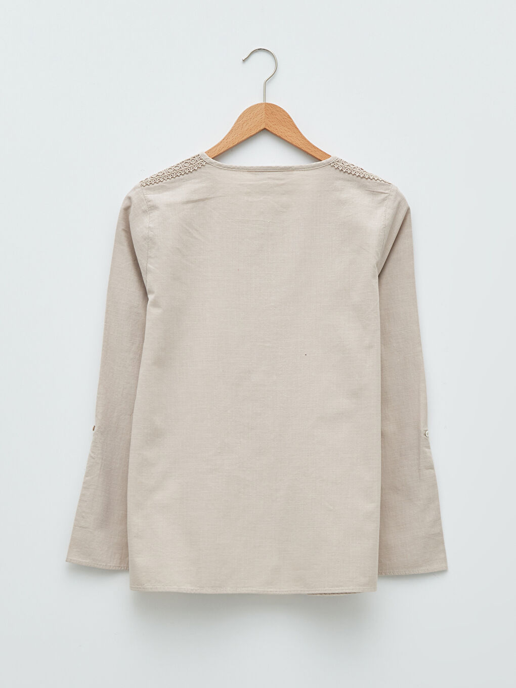 بلوزة قماش بوبلين كم طويل مطرزة بياقة دائرية للسيدات-6