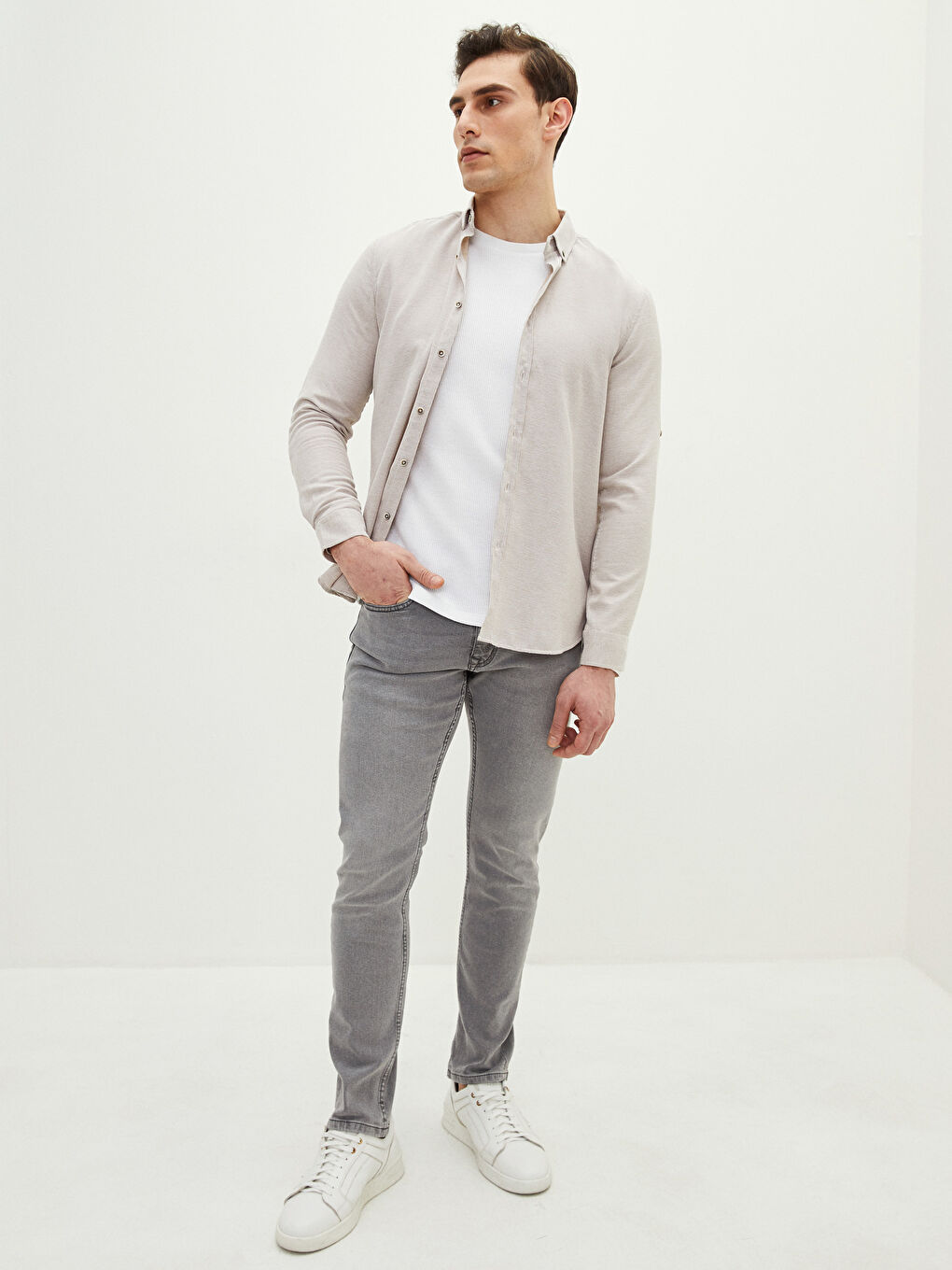 Chemise Pour Hommes Coupe Svelte À Manches Longues-2