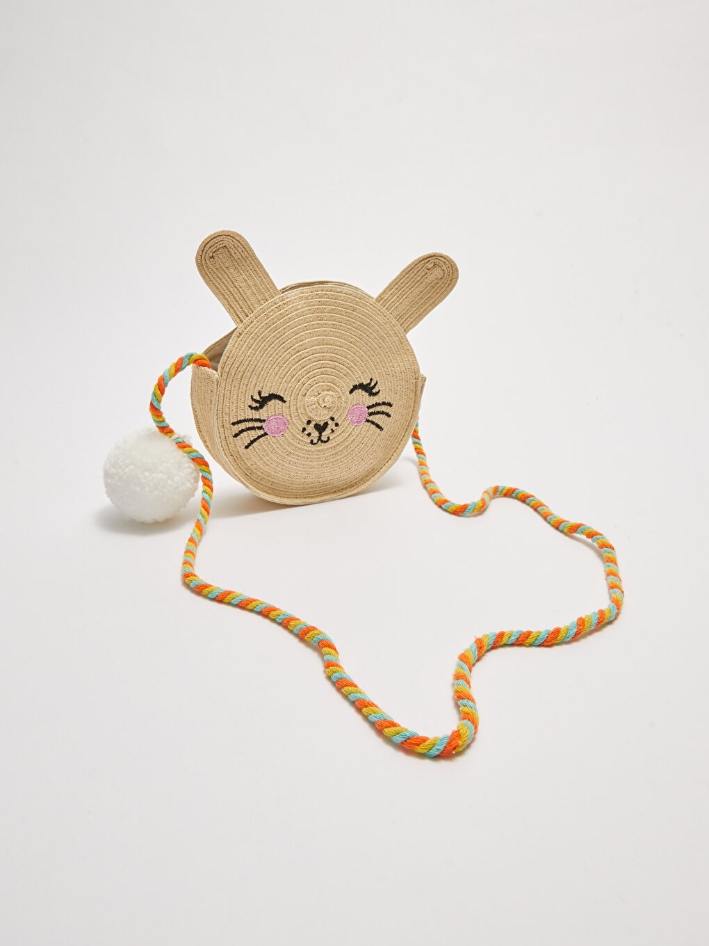 Cat Figured Embroidery Girl Straw Crossbody Bag-6