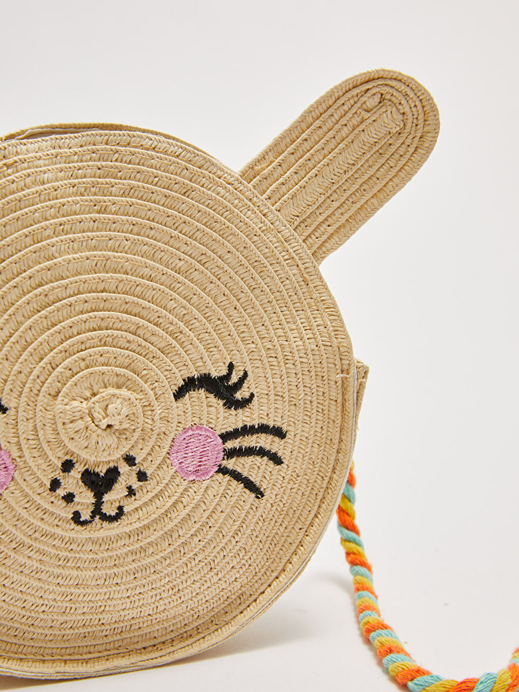 Cat Figured Embroidery Girl Straw Crossbody Bag-7