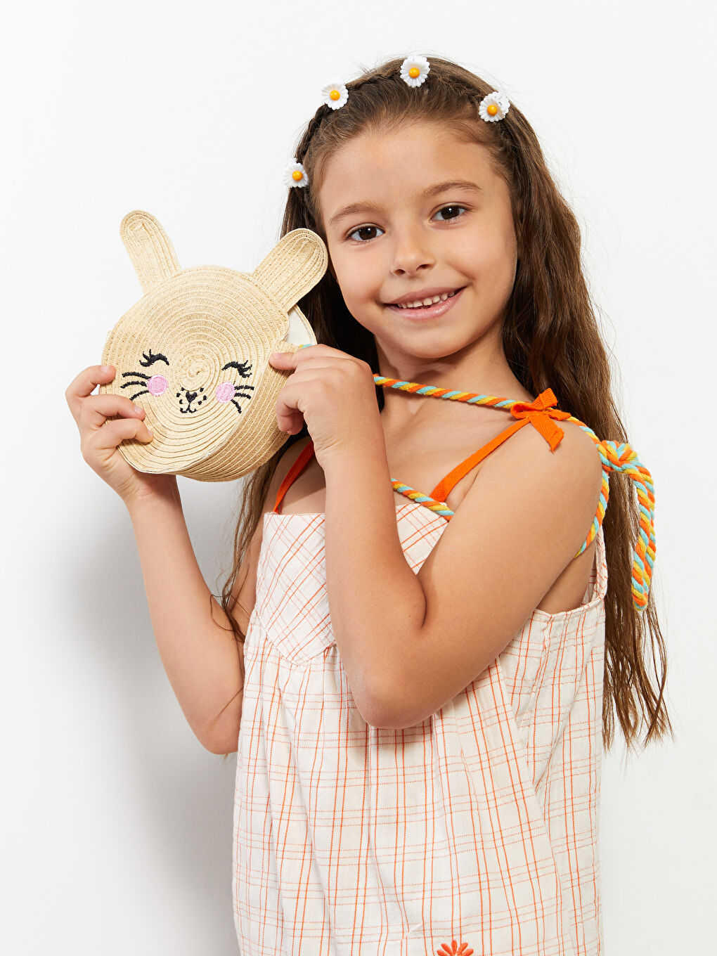 Cat Figured Embroidery Girl Straw Crossbody Bag-3