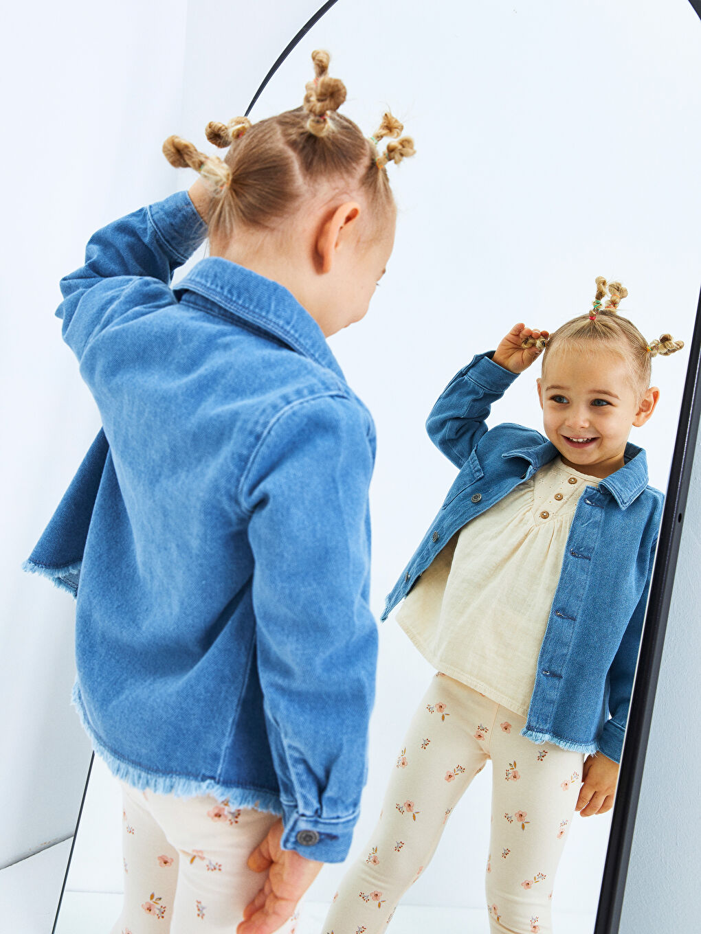 Langarm Basic Baumwolle Baby Mädchen Jeanshemd-3