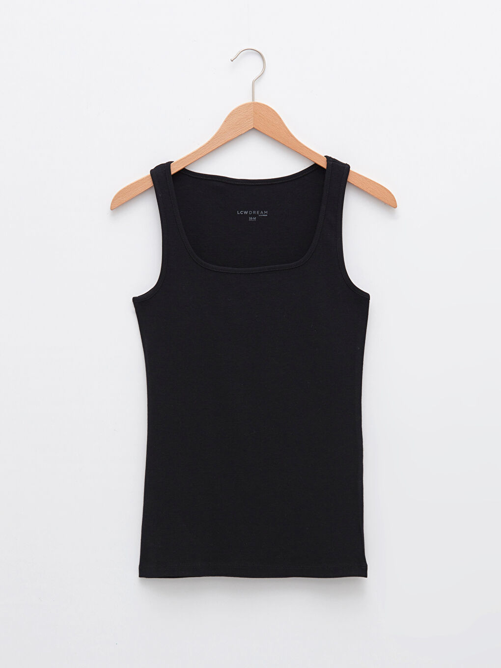 Siyah Kare Yaka Kalın Askılı Pamuklu Kadın İç Giyim Atlet-5