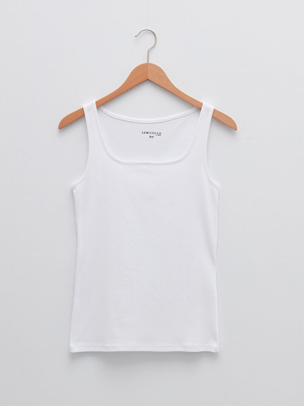 Beyaz Kare Yaka Kalın Askılı Pamuklu Kadın İç Giyim Atlet-5