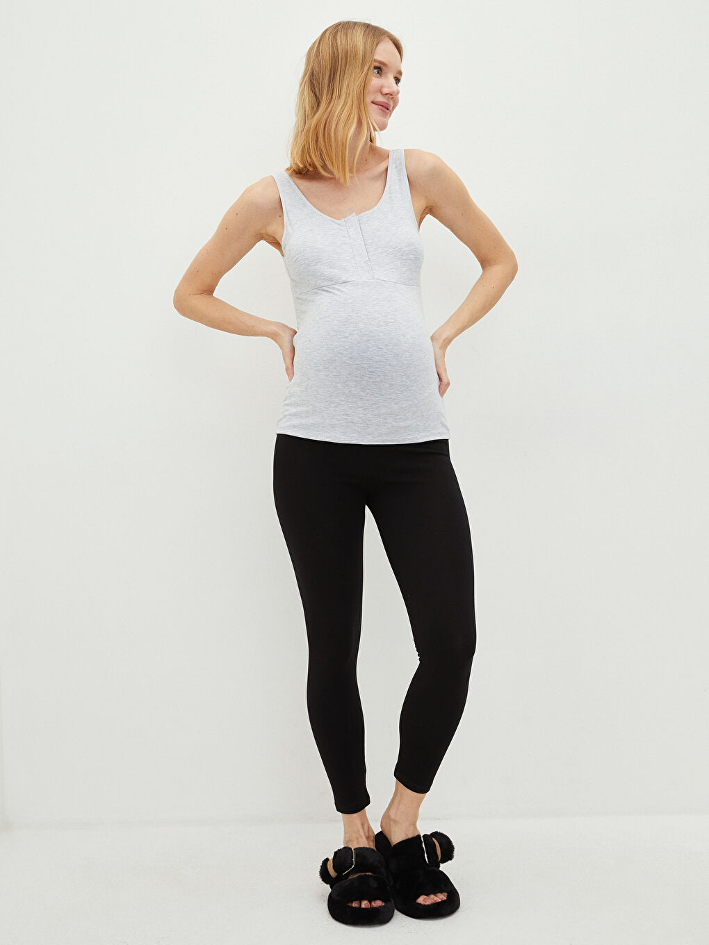 Gri U Yaka Düz Pamuklu Hamile Atlet-1