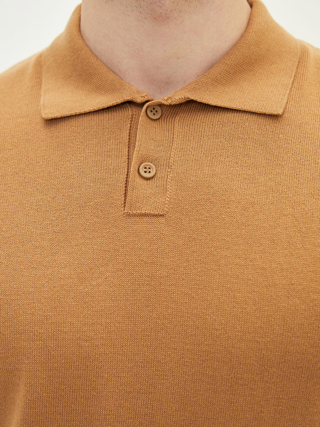 Kahverengi Polo Yaka Kısa Kollu Erkek Triko Kazak-3