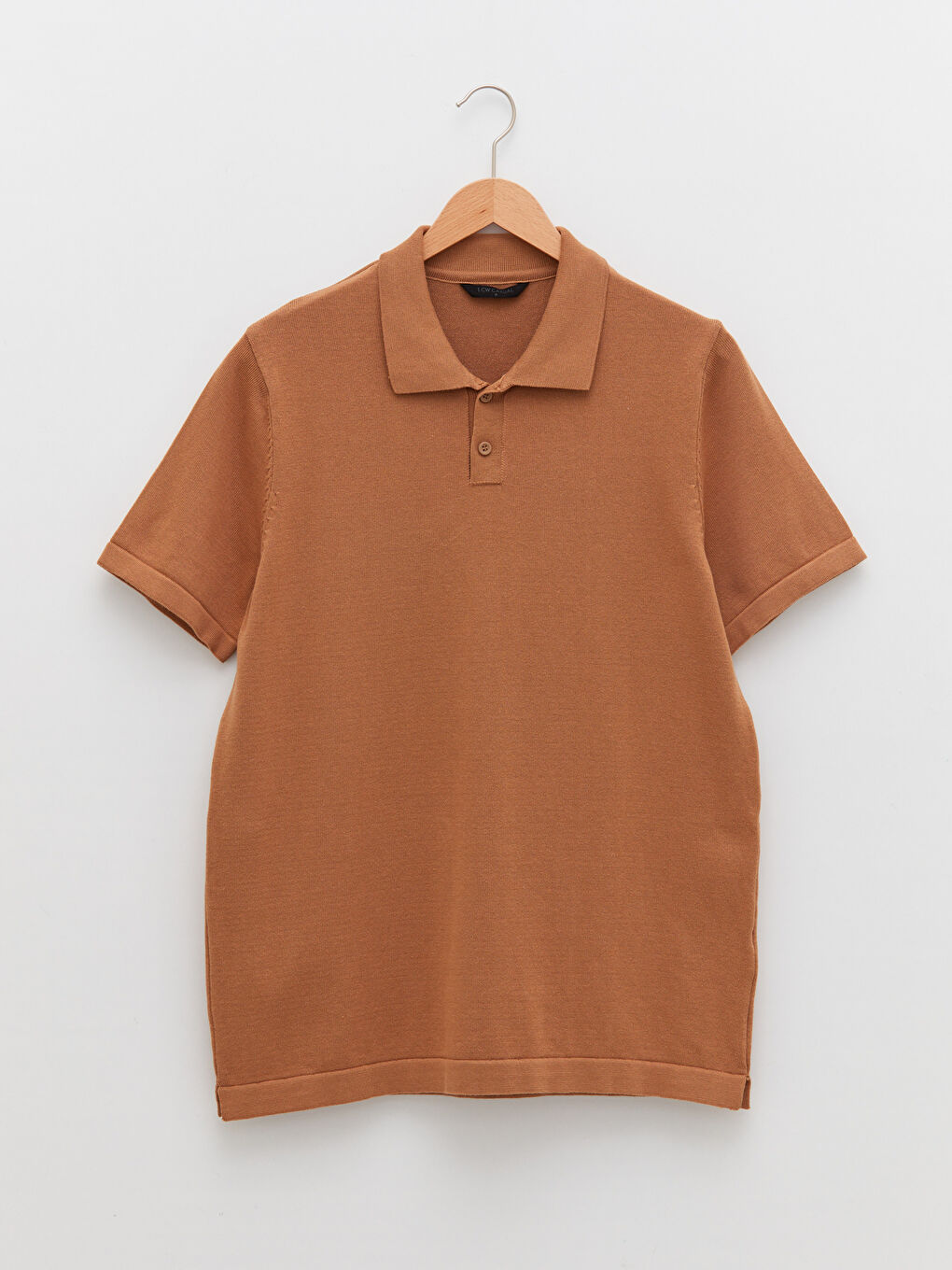 Kahverengi Polo Yaka Kısa Kollu Erkek Triko Kazak-5