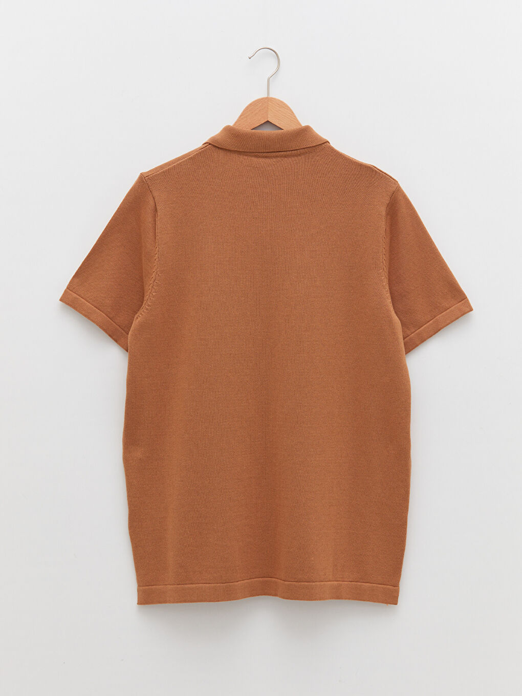 Kahverengi Polo Yaka Kısa Kollu Erkek Triko Kazak-6