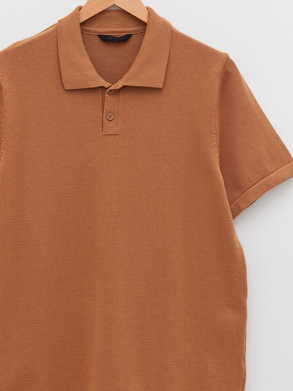 Kahverengi Polo Yaka Kısa Kollu Erkek Triko Kazak-7