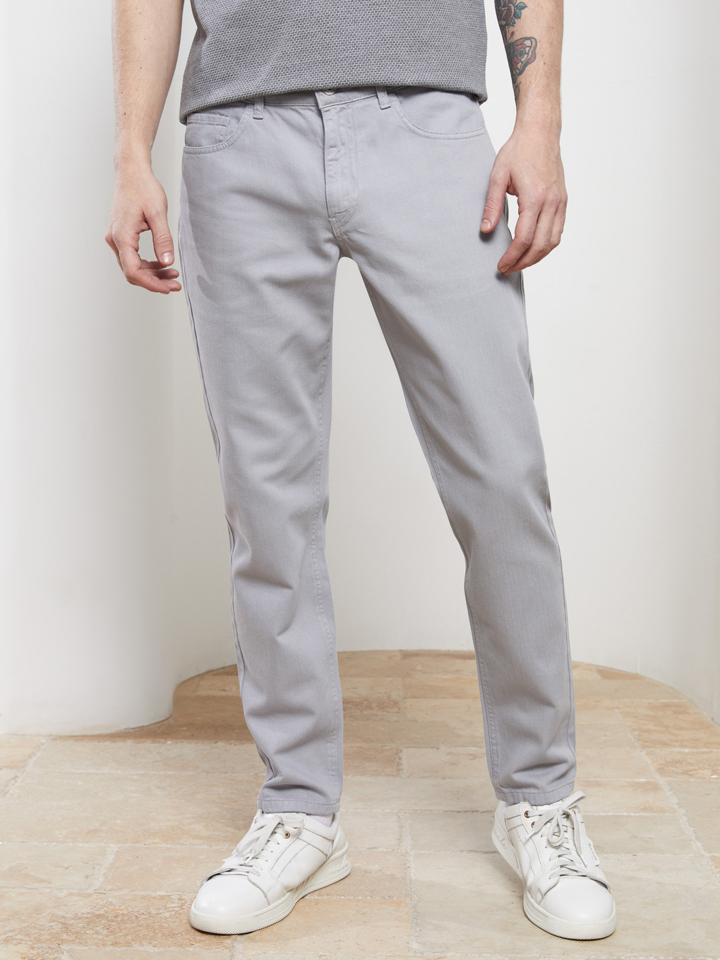 Gri Slim Fit Gabardin Erkek Pantolon-2