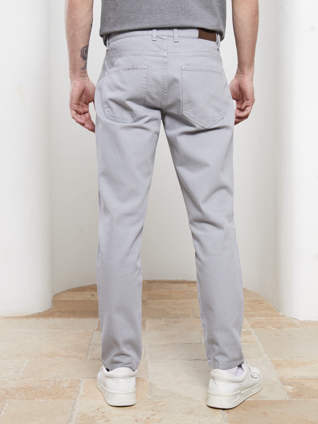 Gri Slim Fit Gabardin Erkek Pantolon-4