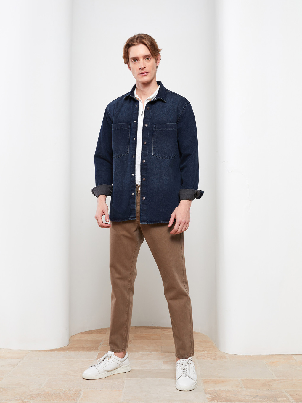 Bej Slim Fit Gabardin Erkek Pantolon