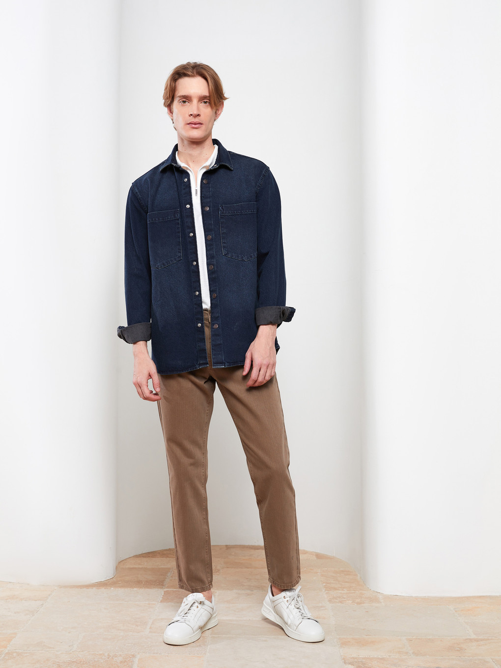 Bej Slim Fit Gabardin Erkek Pantolon-1