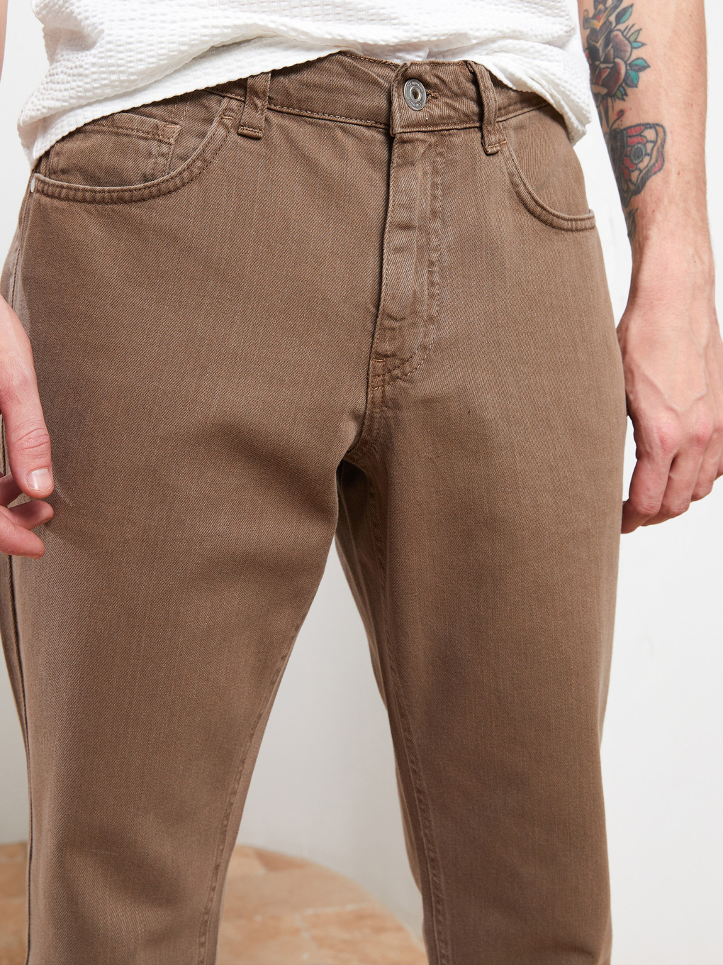 Bej Slim Fit Gabardin Erkek Pantolon-2
