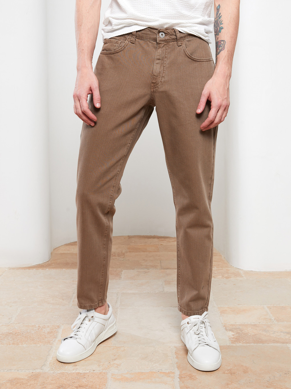 Bej Slim Fit Gabardin Erkek Pantolon-3