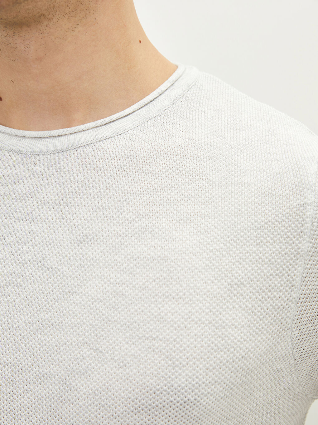 Beyaz Bisiklet Yaka Erkek Triko Kazak-3