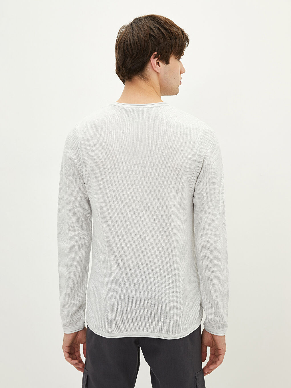 Beyaz Bisiklet Yaka Erkek Triko Kazak-4