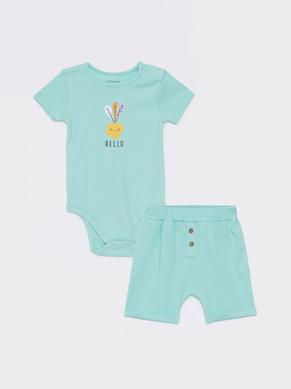 Ensemble 2 Pièces Bébé Garçon Imprimé Coton Body à Boutons-Pression et Short Manches Courtes Col Rond