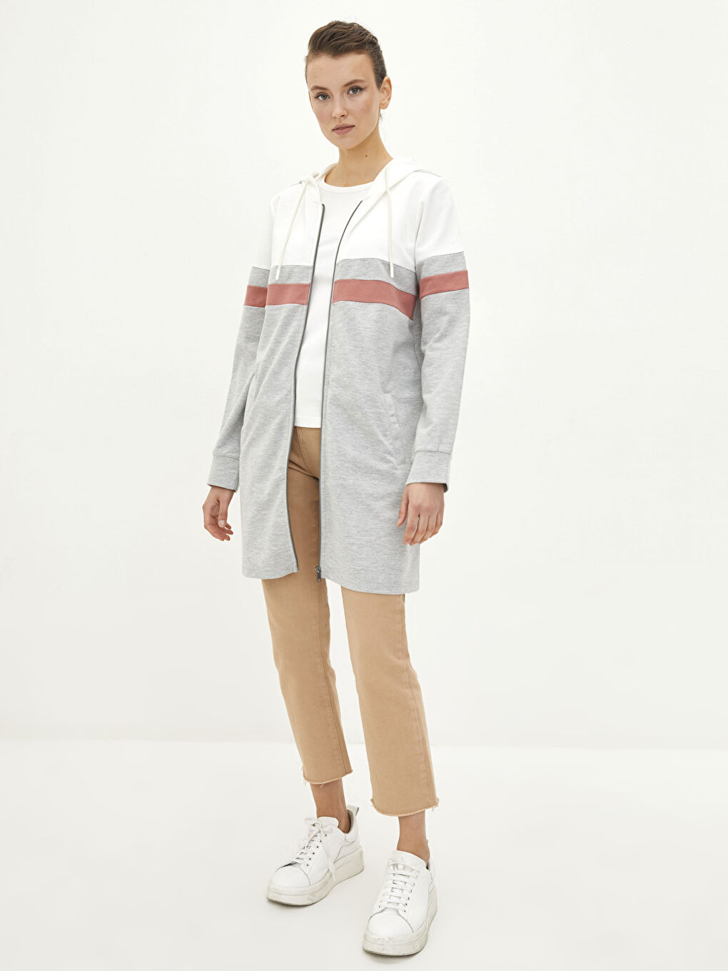 Color-Blocked Long Sleeve Hooded Cardigan-1