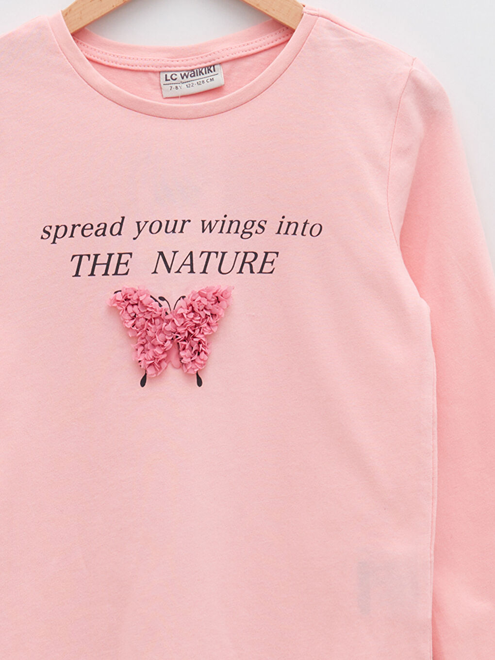 Crew Neck Printed Long Sleeve Cotton Girl T-shirt-2