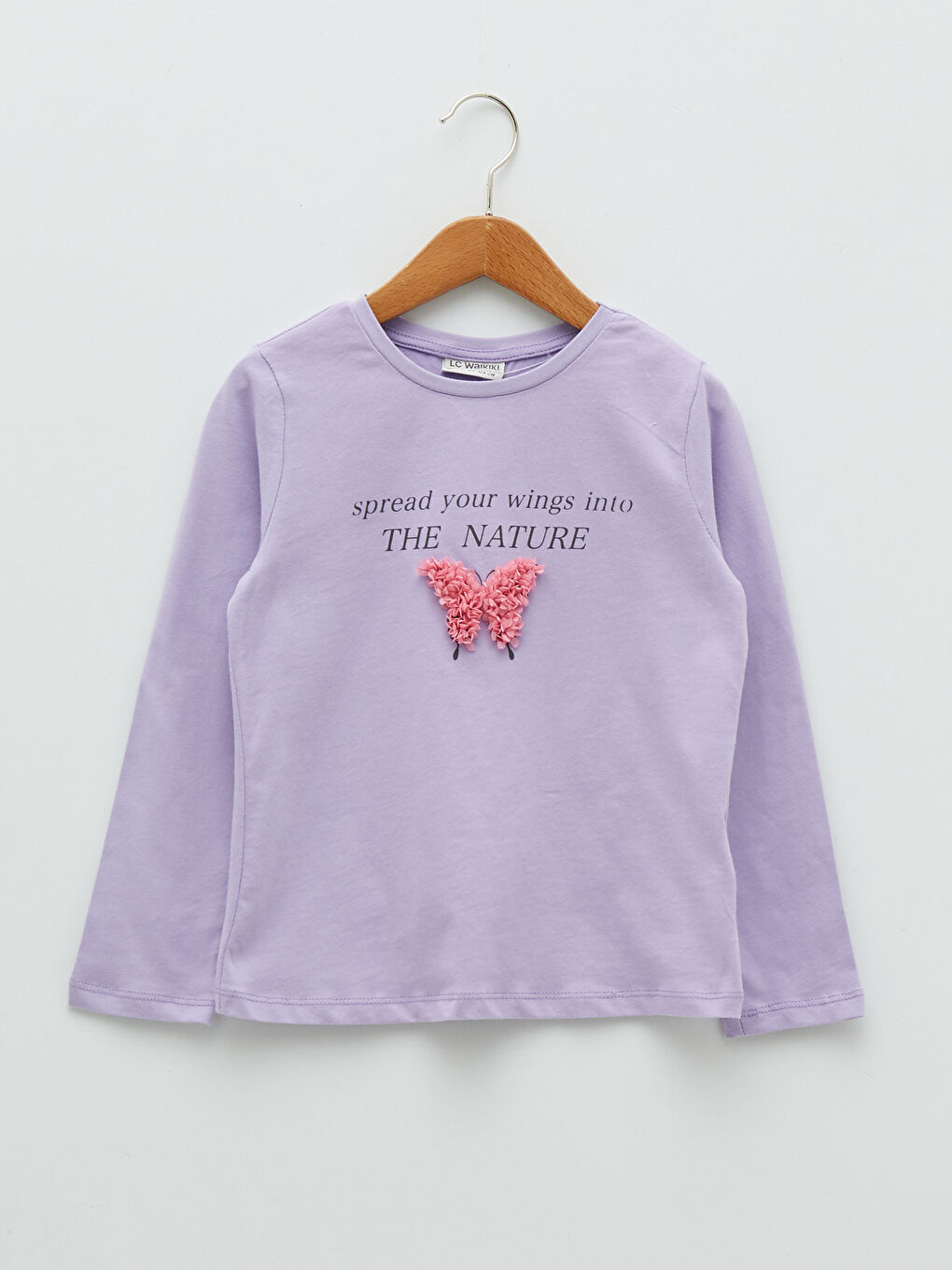 Crew Neck Printed Long Sleeve Cotton Girl T-shirt