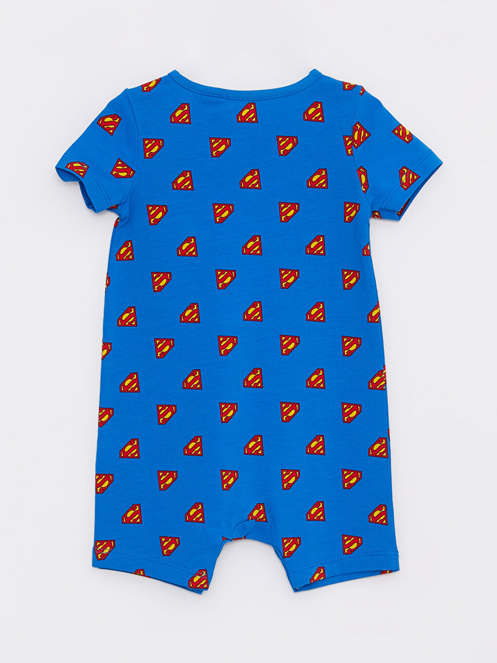 LCW baby Mavi Bisiklet Yaka Kısa Kollu Superman Baskılı Pamuklu Erkek Bebek Tulum - 1