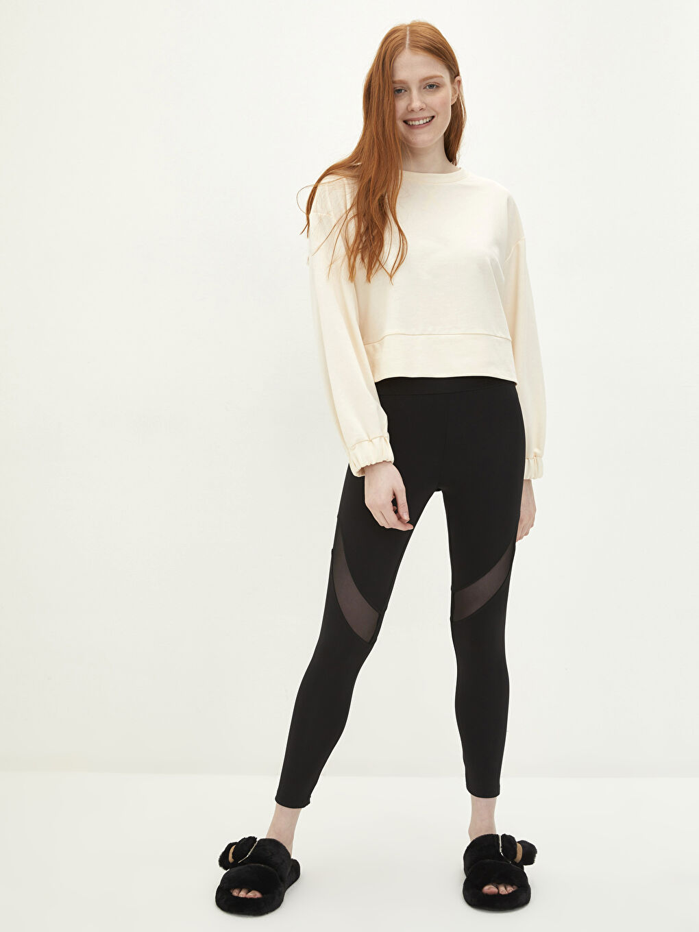 Siyah Beli Lastikli Tül Detaylı Kadın Tayt