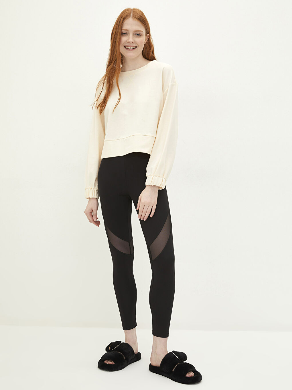 Siyah Beli Lastikli Tül Detaylı Kadın Tayt-1