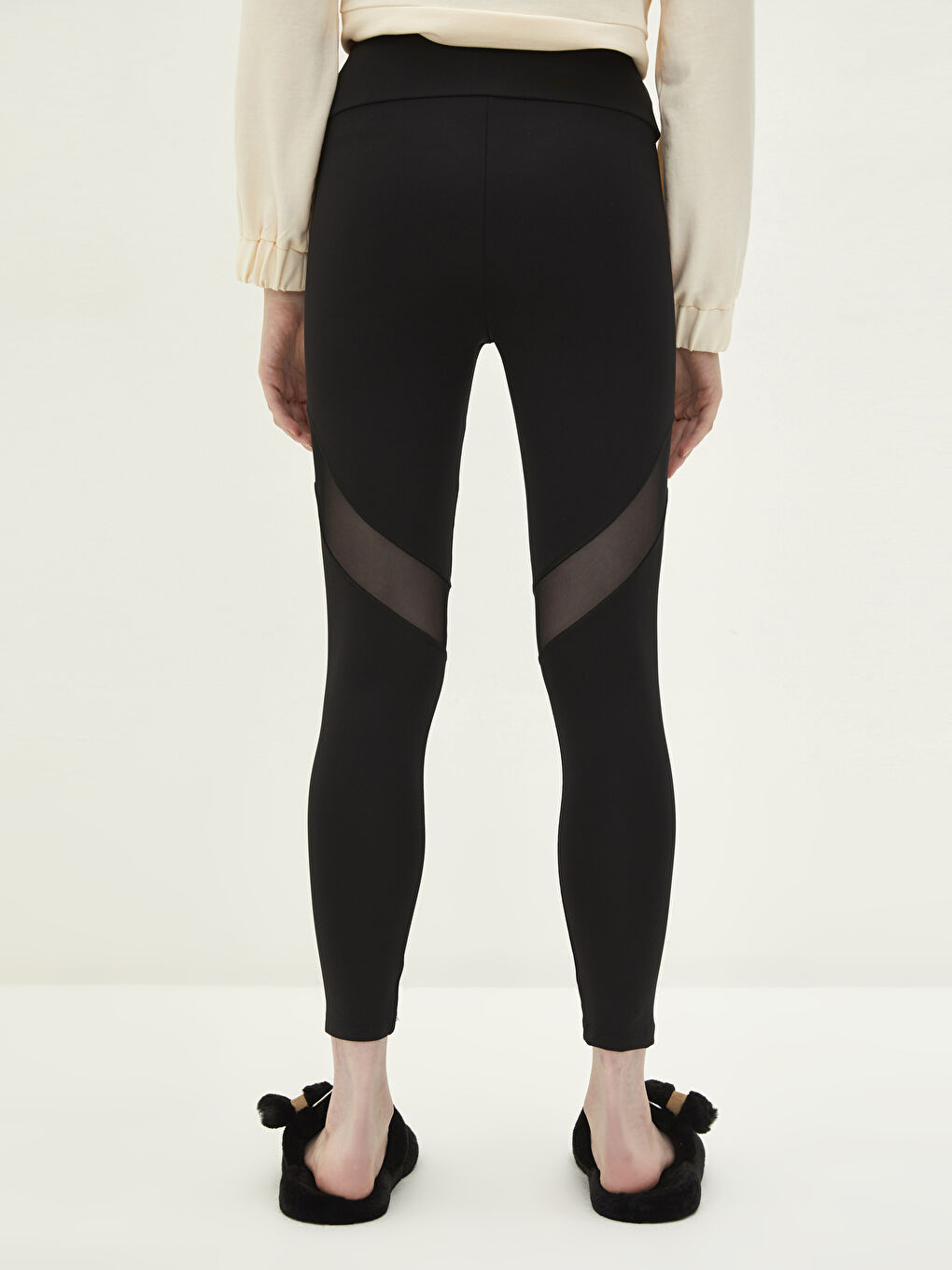 Siyah Beli Lastikli Tül Detaylı Kadın Tayt-4