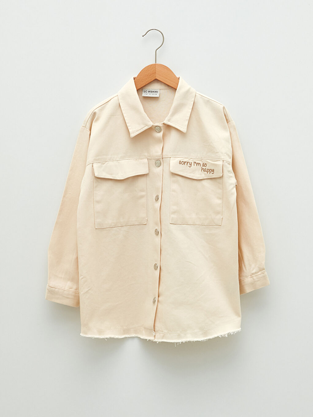 Chemise Fille en Gabardine à Manches Longues avec Détails Brodés