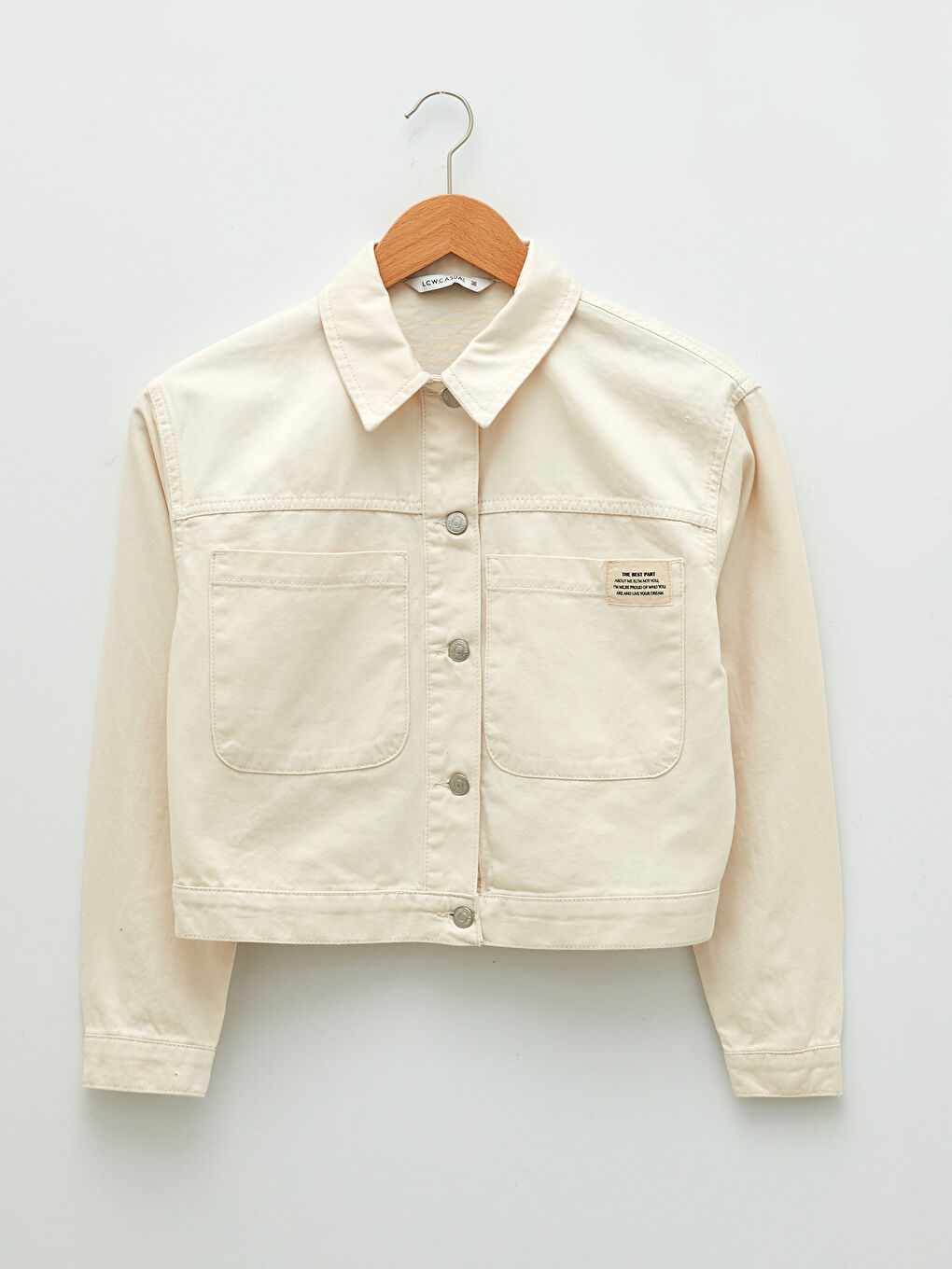 Jakna ženska od pamuka sa štampanim slovima, kragnom i dugim rukavima-5